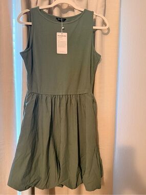 PrettyGardens Olive Green Sleeveless Casual Dress